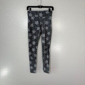 Terez Leggings Womens Small Gray Star Print High Waist Yoga Pants Made USA NYC